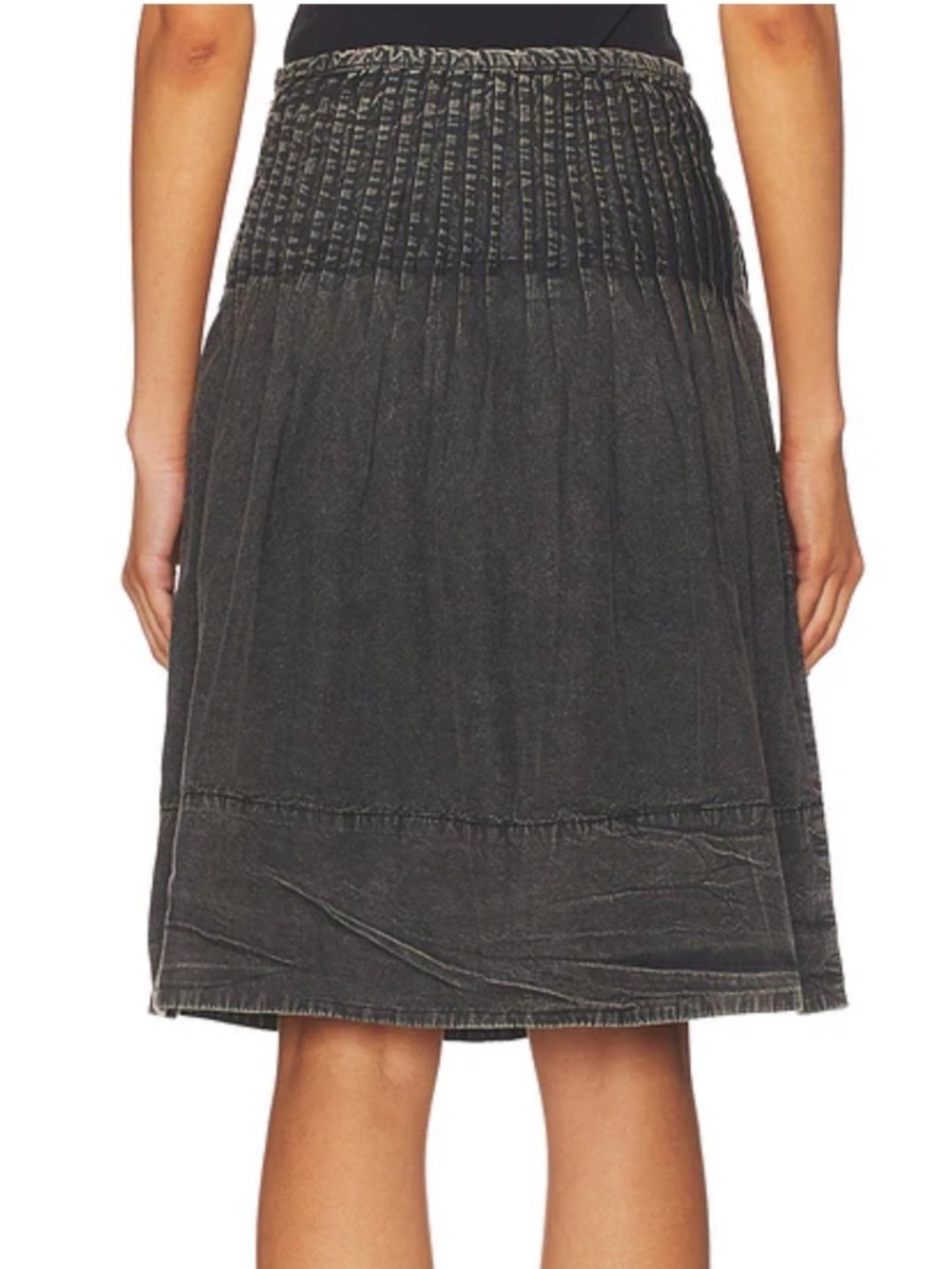 Free People Peyton Pintuck Midi Skirt In Washed Black size 10